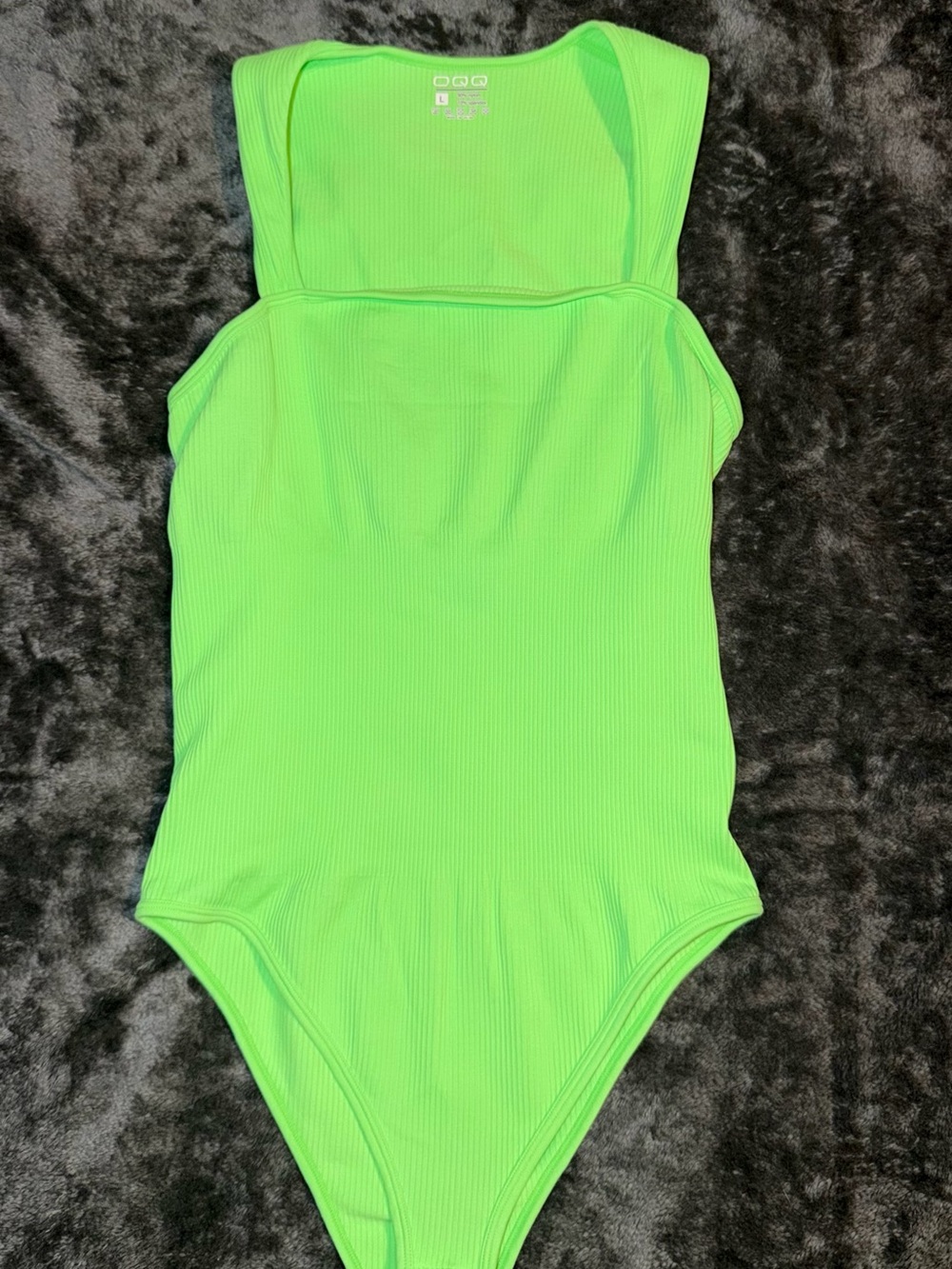 Neon Green Ribbed Square-Neck Bodysuit